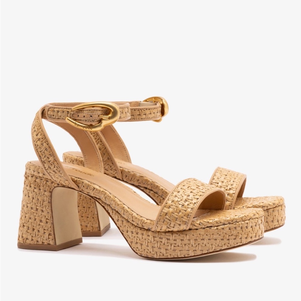 Larroude Dolly Verona Low Sandal In Natural Raffia and Beige Leather